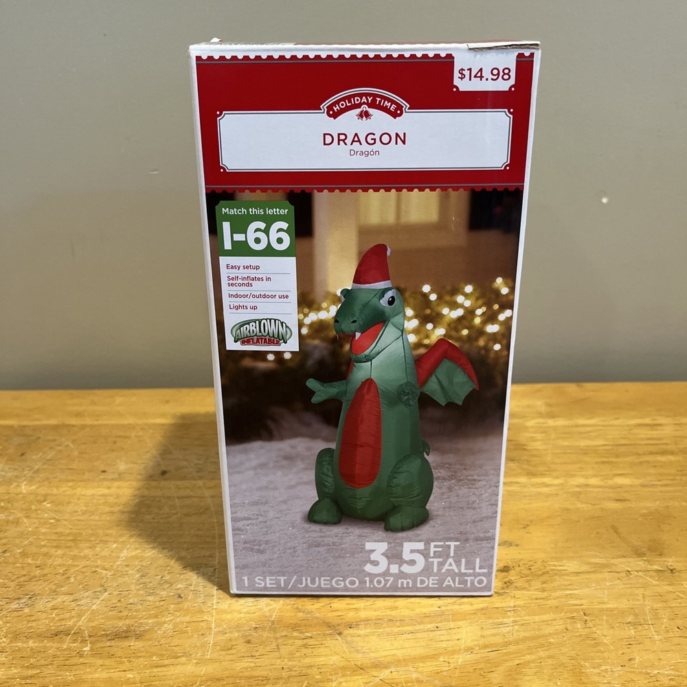 HOLIDAY TIME 3.5 Feet Tall Dragon Blow Up Airblown Gemmy‎ Needs Anchors